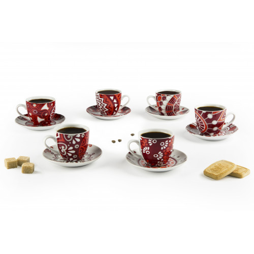 Сет чаши с чинии за еспресо 6 бр. EXCELSA MANDALA RED 120 мл.