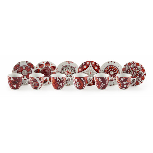 Сет чаши с чинии за еспресо 6 бр. EXCELSA MANDALA RED 120 мл.
