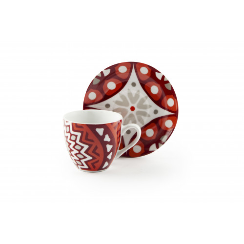 Сет чаши с чинии за еспресо 6 бр. EXCELSA MANDALA RED 120 мл.