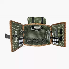 Пикник кошница за 4 души DUKA PICKNICK, зелена на точки