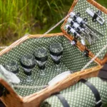 Пикник кошница за 4 души DUKA PICKNICK, зелена на точки