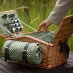 Пикник кошница за 4 души DUKA PICKNICK, зелена на точки