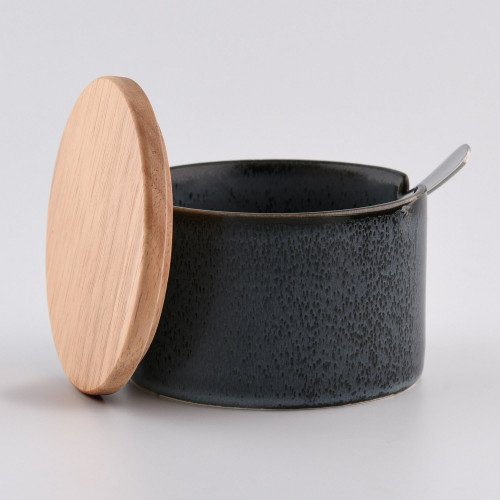 Захарница с капак и лъжица DUKA WAREWOOD, черен