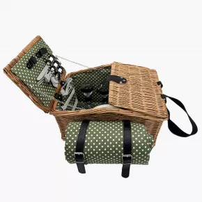 Пикник кошница за 4 души DUKA PICKNICK, зелена на точки