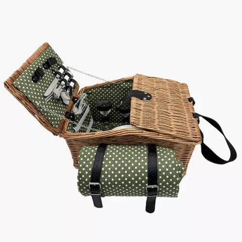 Пикник кошница за 4 души DUKA PICKNICK, зелена на точки