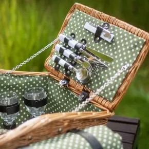 Пикник кошница за 4 души DUKA PICKNICK, зелена на точки