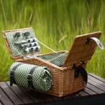 Пикник кошница за 4 души DUKA PICKNICK, зелена на точки