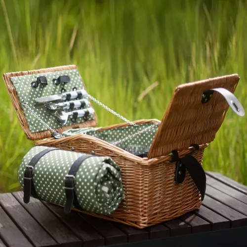 Пикник кошница за 4 души DUKA PICKNICK, зелена на точки