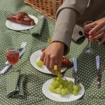 Пикник кошница за 4 души DUKA PICKNICK, зелена на точки